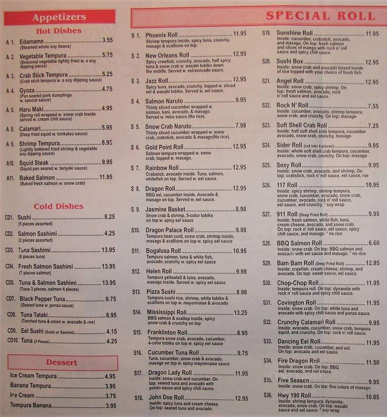 Dragon Palace Restaurant - Bogalusa, LA menu_pic
