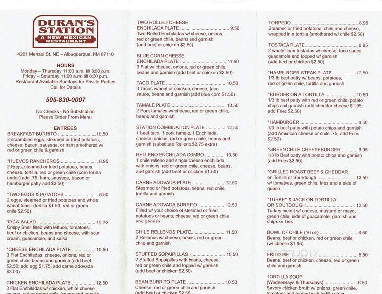 Duran's Station - Albuquerque, NM menu_pic