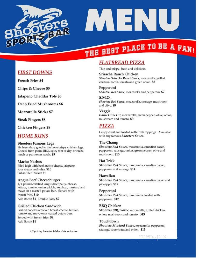 Shooters Sports Bar - Lewiston, ID menu_pic