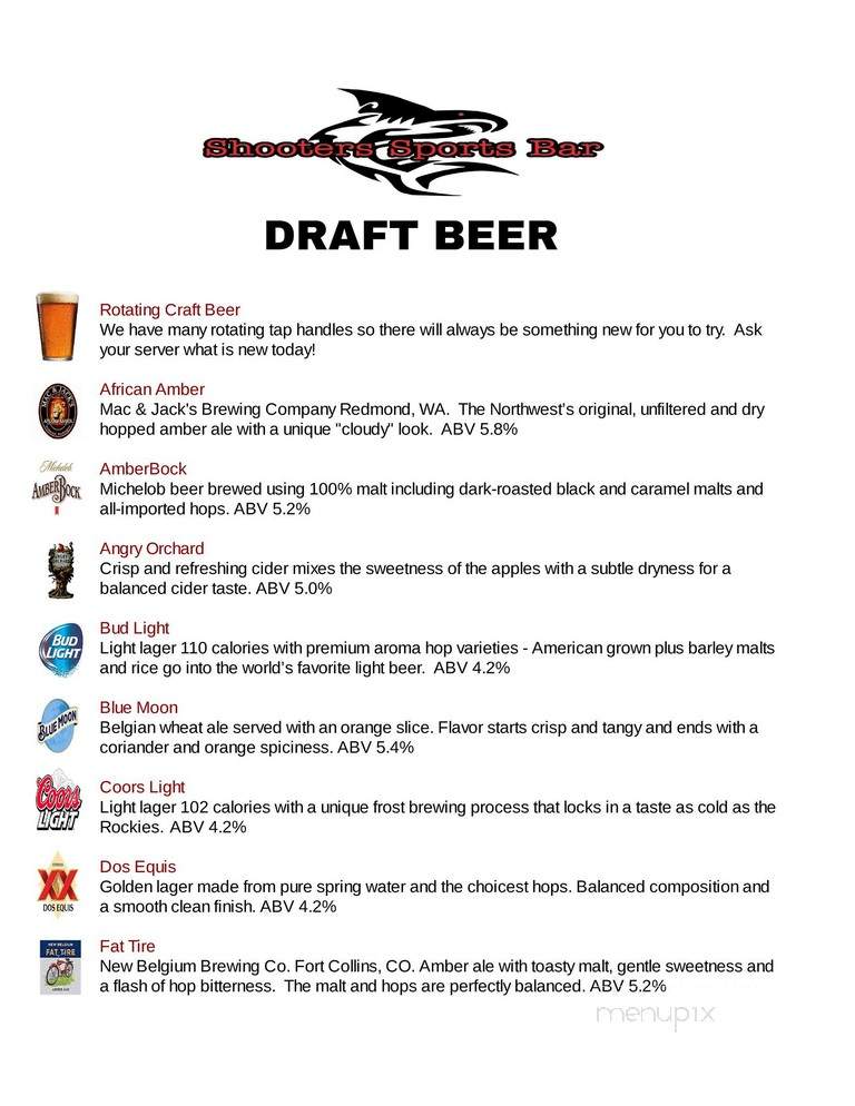 Shooters Sports Bar - Lewiston, ID menu_pic