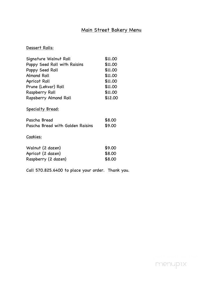 Main Street Bakery - Ashley, PA menu_pic