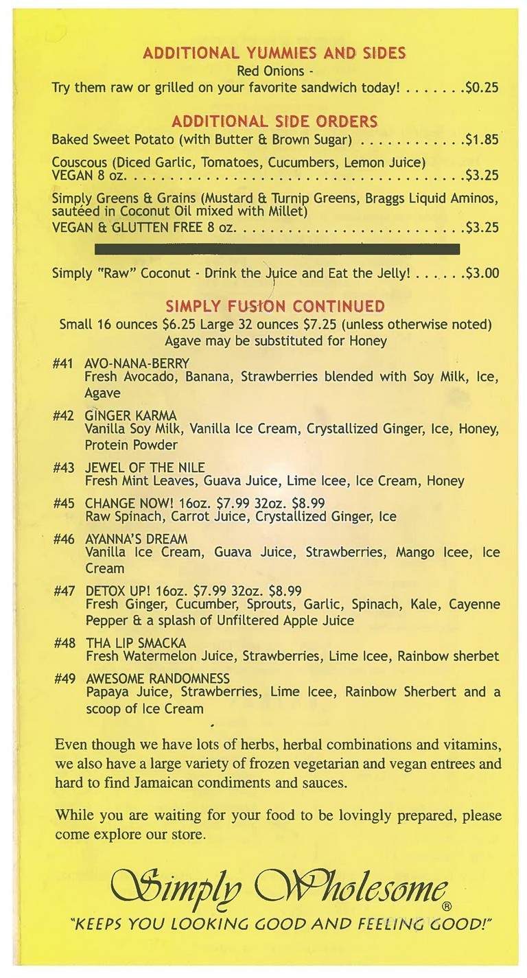 Simply Wholesome - Los Angeles, CA menu_pic