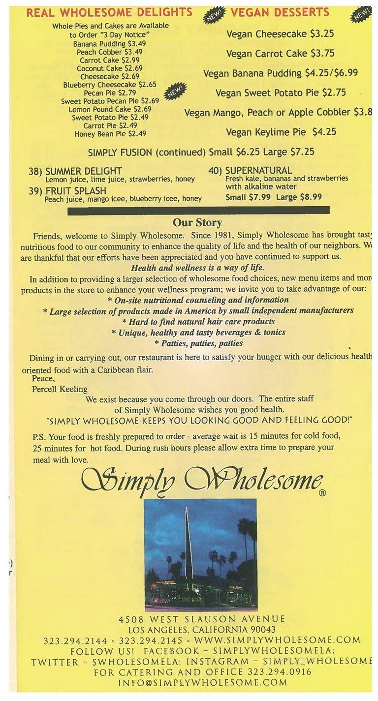 Simply Wholesome - Los Angeles, CA menu_pic