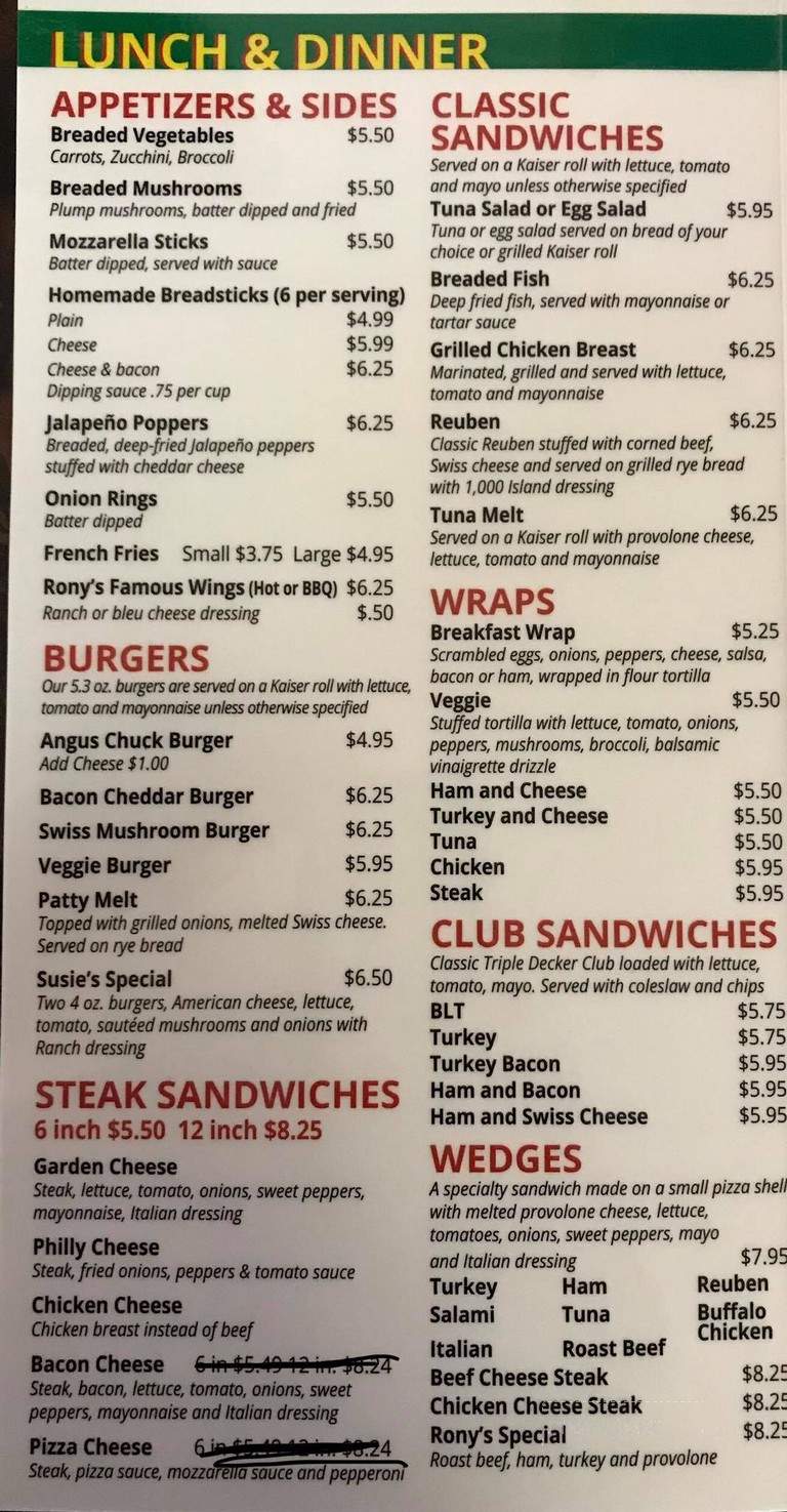 Rony's Place - Pleasant Gap, PA menu_pic
