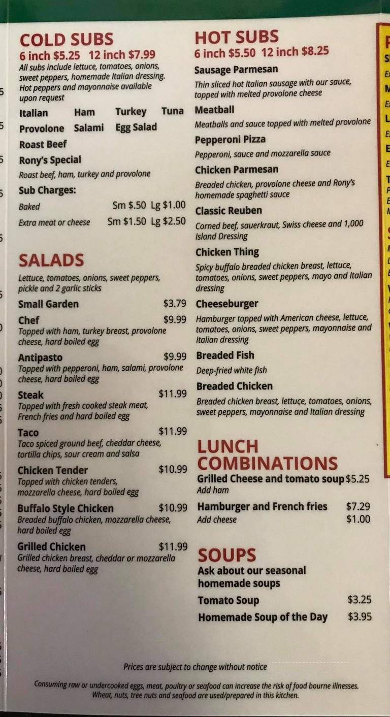 Rony's Place - Pleasant Gap, PA menu_pic