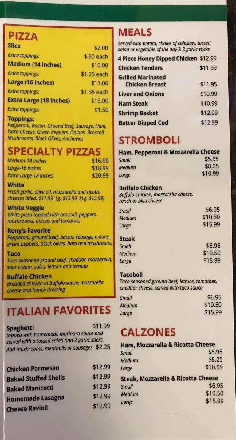 Rony's Place - Pleasant Gap, PA menu_pic