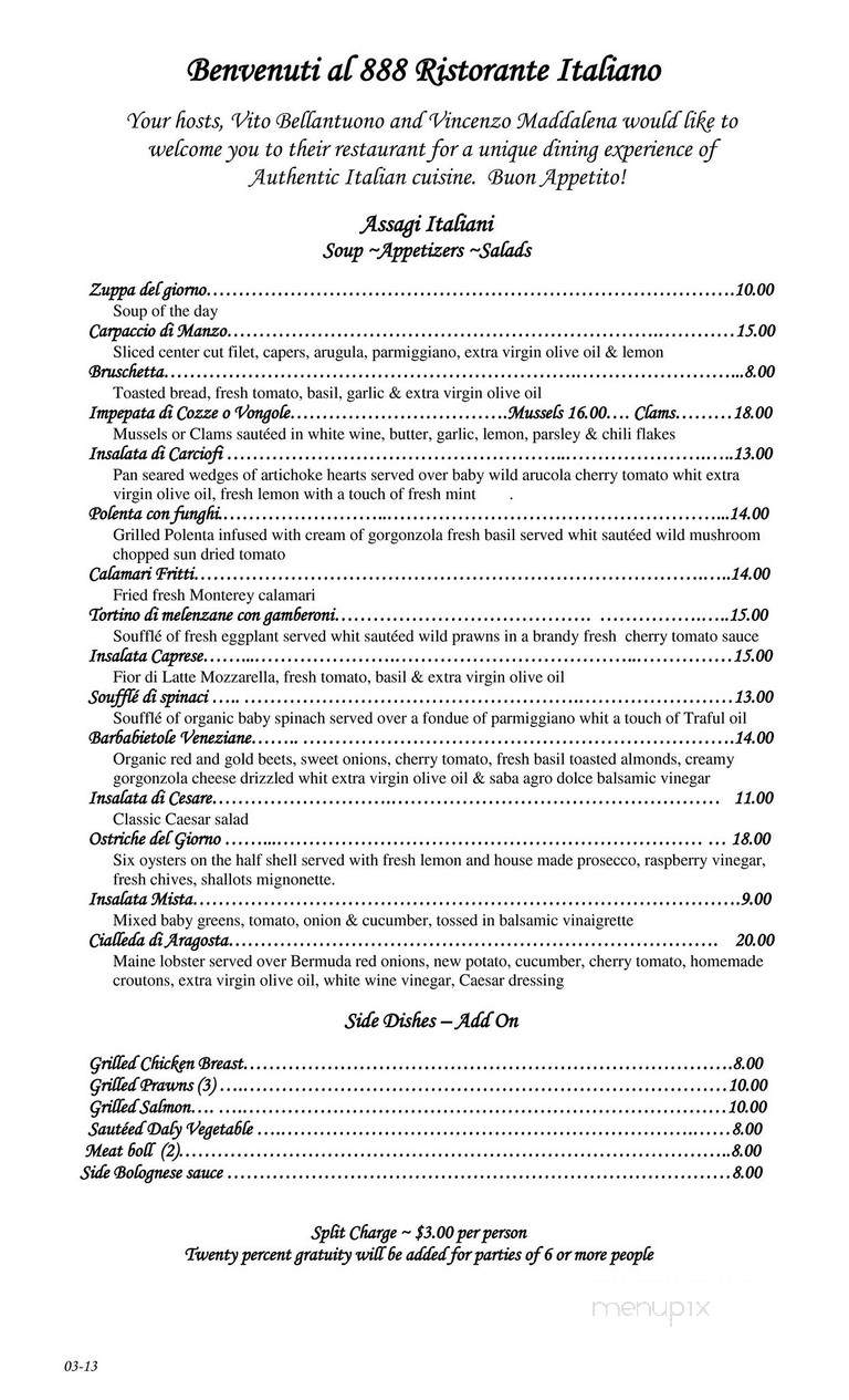 888 Ristorante Italiano - San Carlos, CA menu_pic