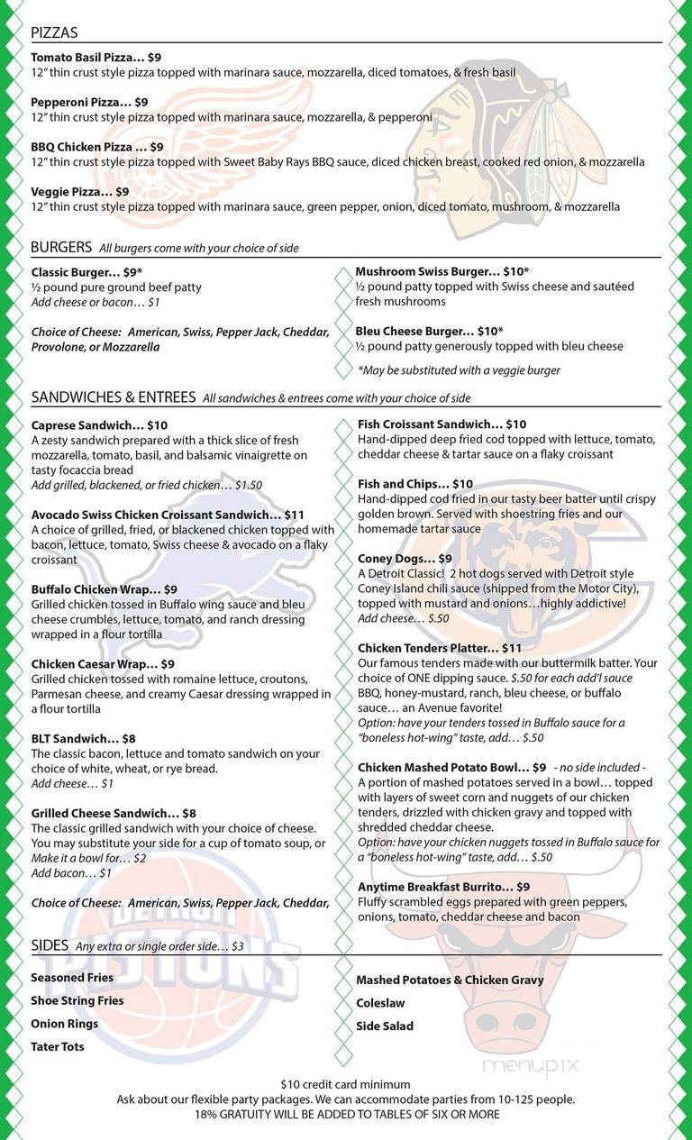 Avenue Tavern - Chicago, IL menu_pic