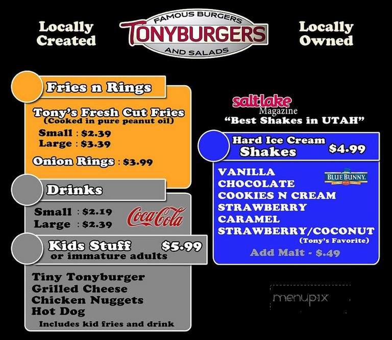 Tonyburgers - Salt Lake City, UT menu_pic