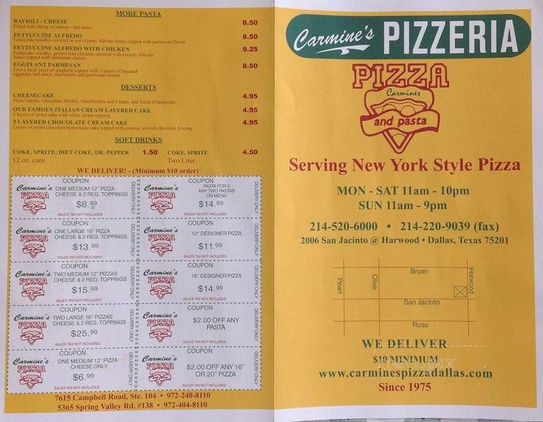 Carmine's Pizzeria - Dallas, TX menu_pic
