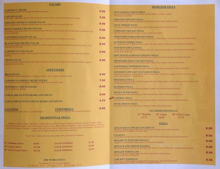 Carmine's Pizzeria - Dallas, TX menu_pic
