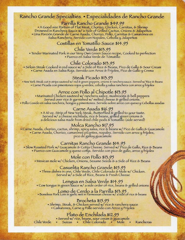 El Rancho Grande - Bakersfield, CA menu_pic