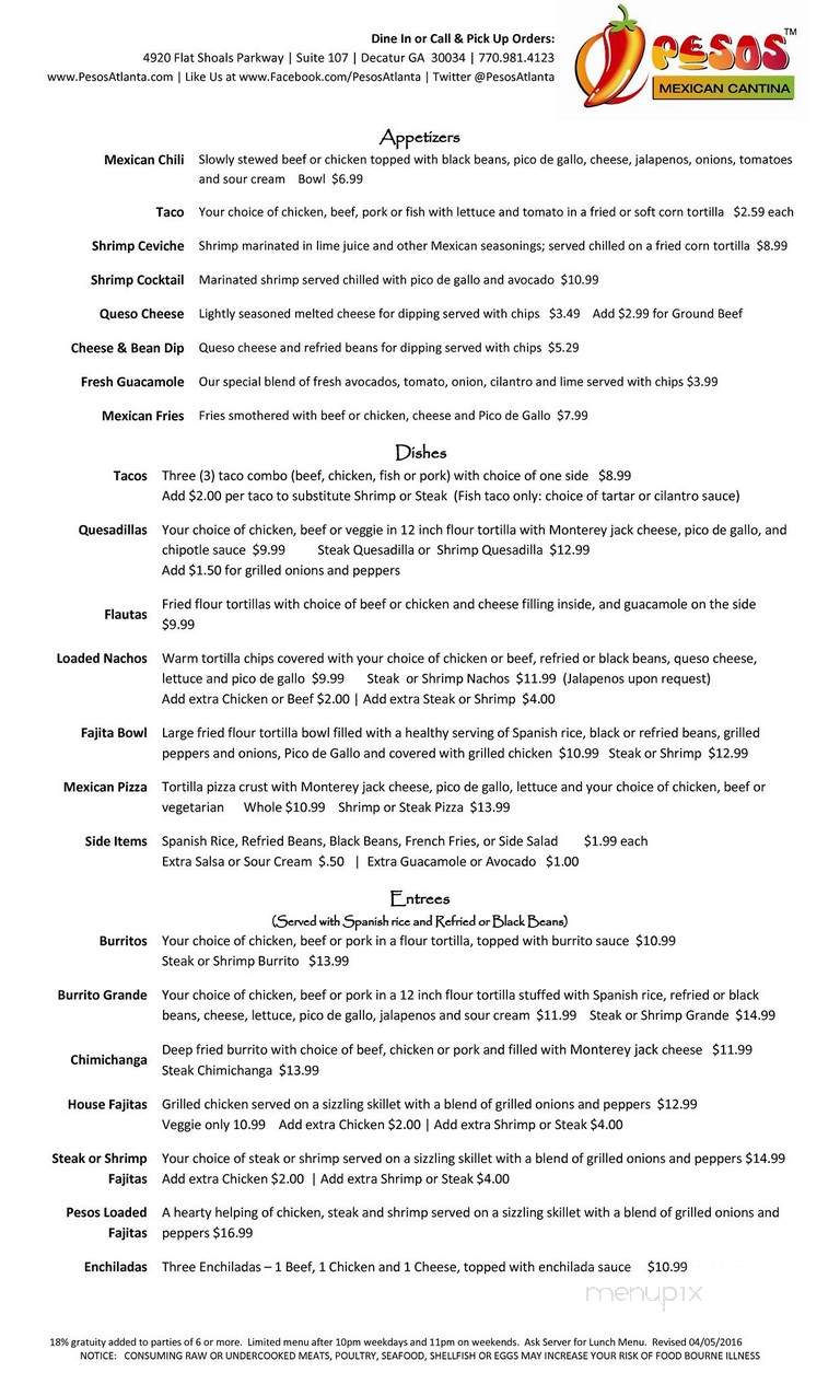 Pesos Mexican Cantina - Decatur, GA menu_pic