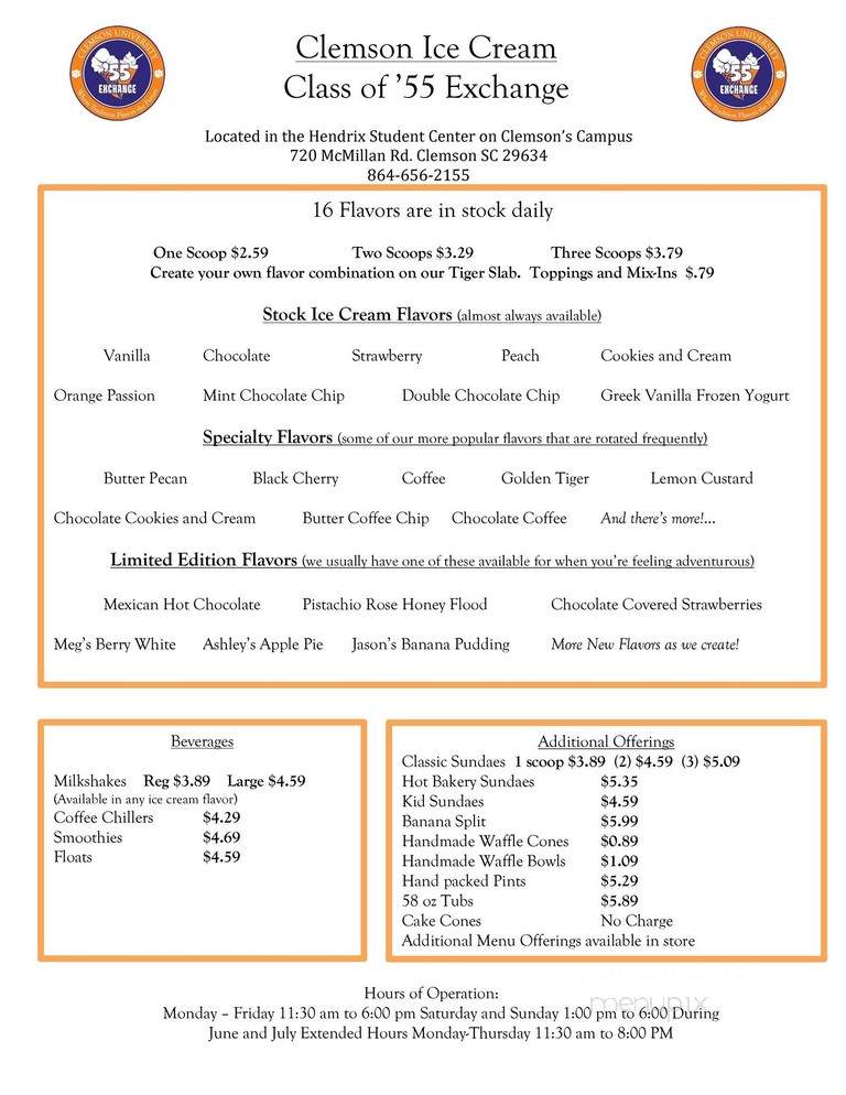 '55 Exchange - Clemson, SC menu_pic