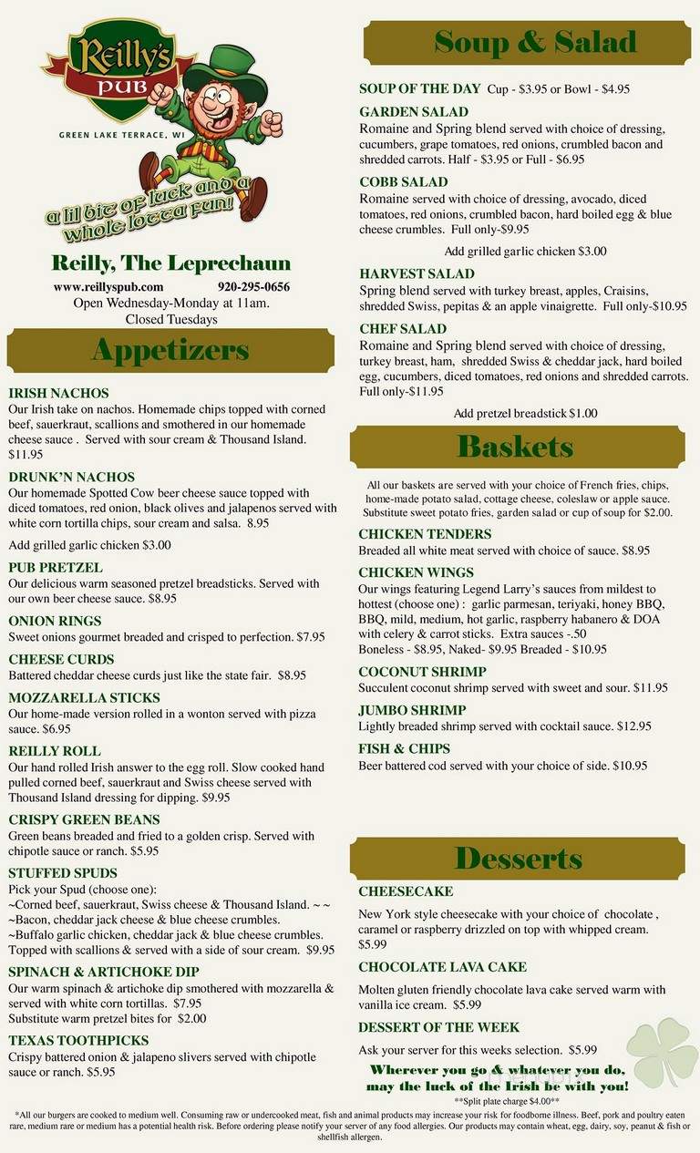 Reilly's Pub - Markesan, WI menu_pic