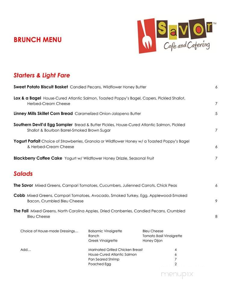 Savor Cafe and Catering - Charlotte, NC menu_pic