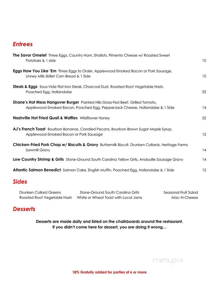 Savor Cafe and Catering - Charlotte, NC menu_pic