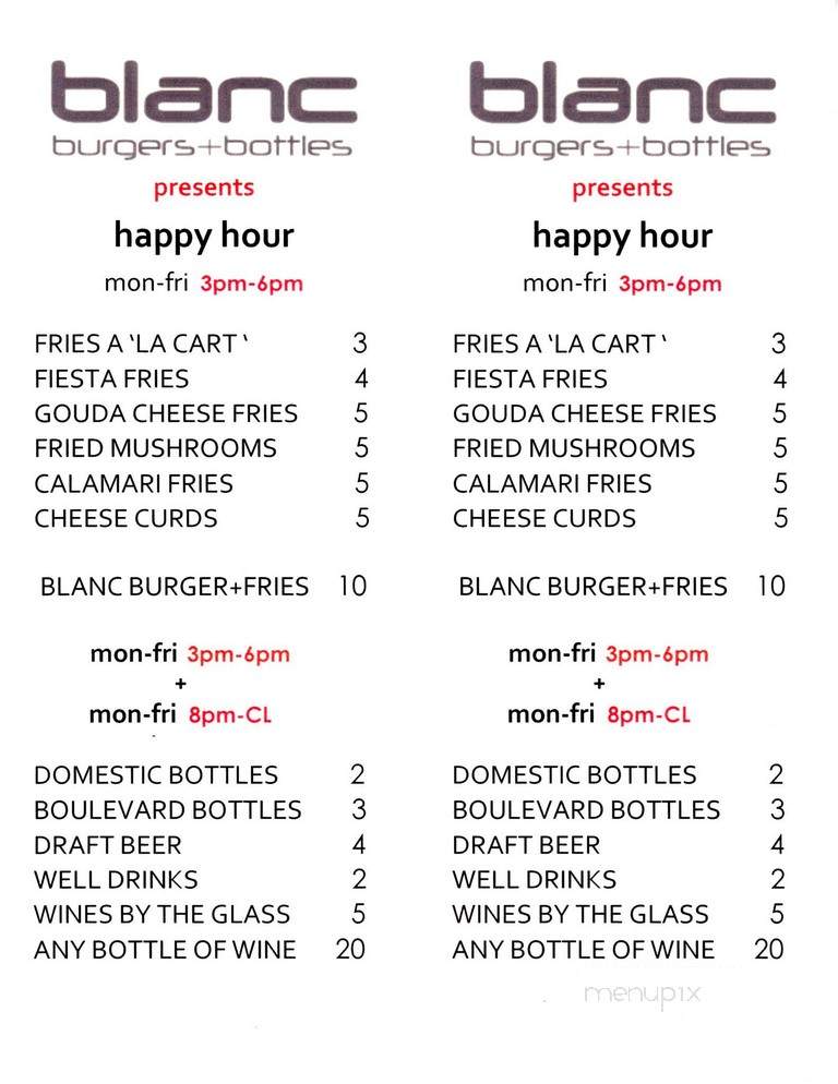 Blanc Burgers + Bottles - Leawood, KS menu_pic