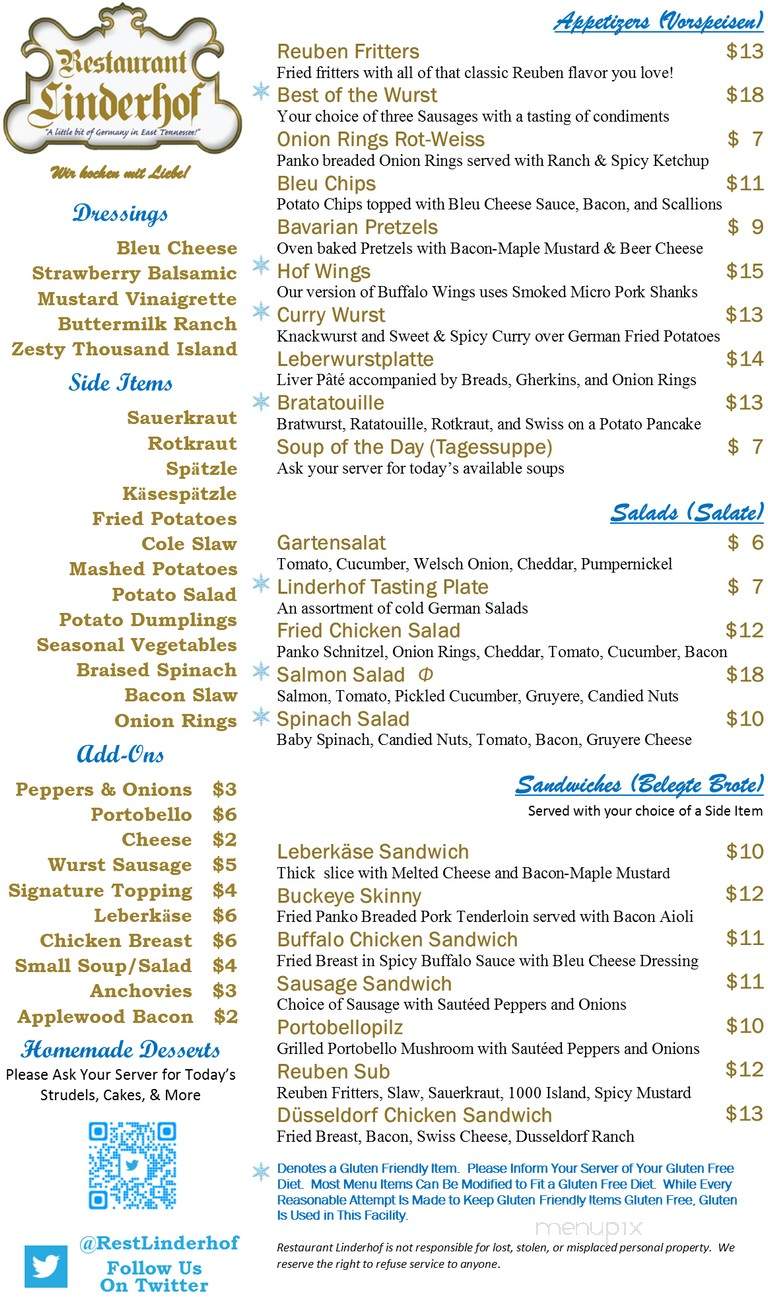 Linderhof Restaurant - Knoxville, TN menu_pic
