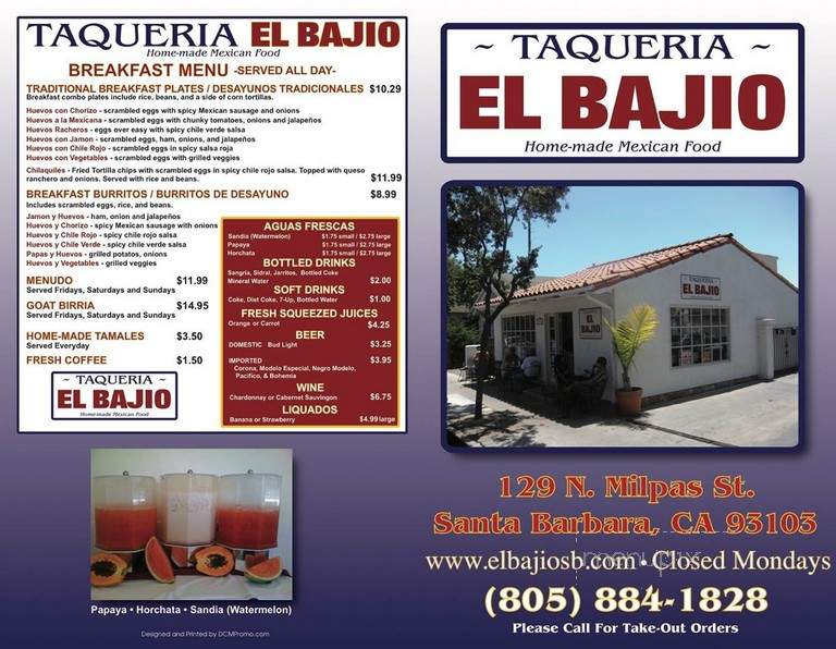 El Bajio - Santa Barbara, CA menu_pic