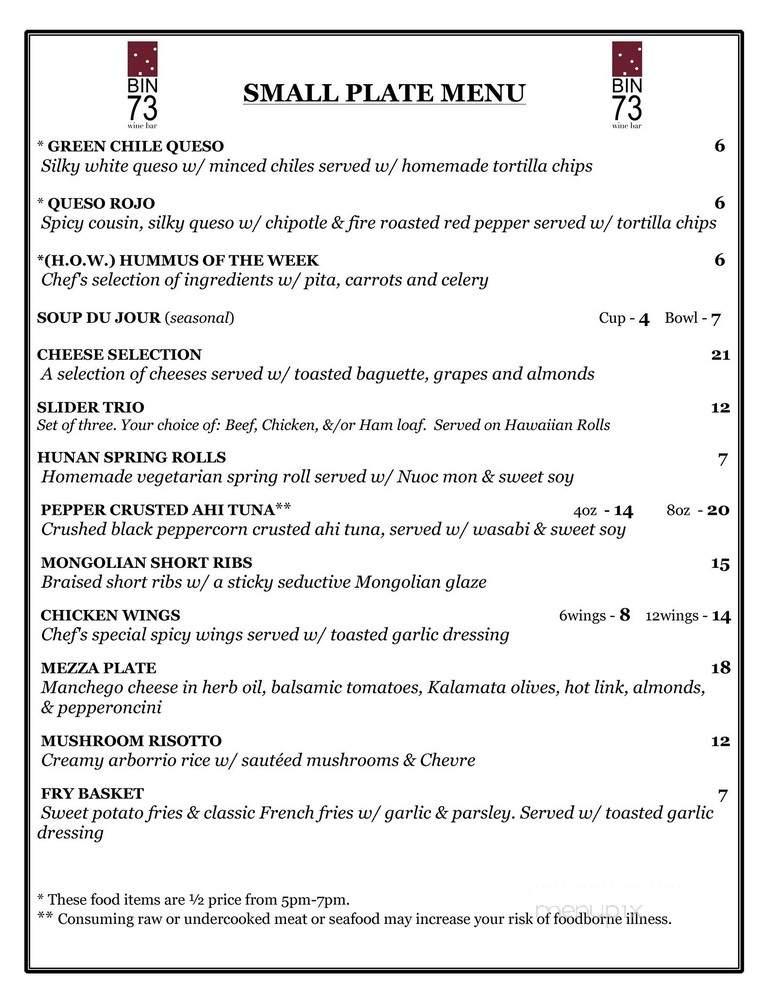 Bin 73 - Oklahoma City, OK menu_pic
