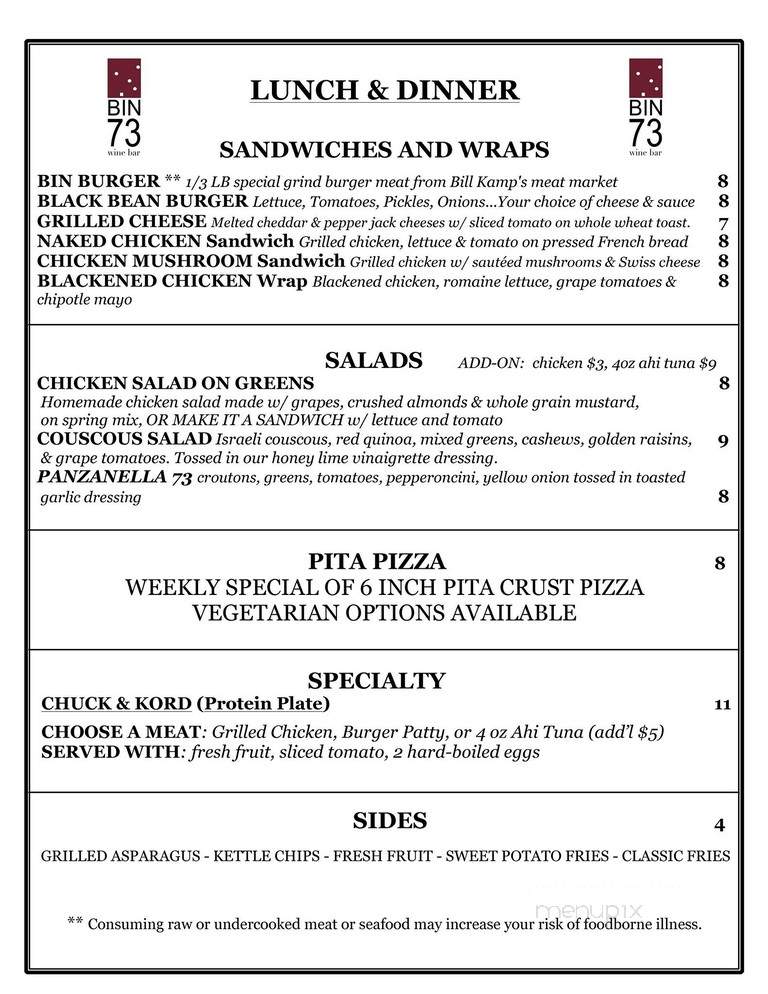 Bin 73 - Oklahoma City, OK menu_pic