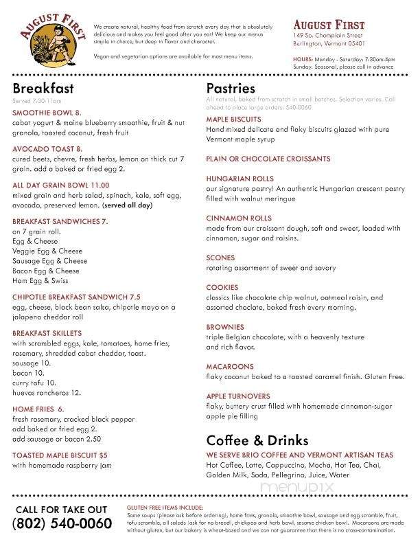 August First Bakery & Cafe - Burlington, VT menu_pic