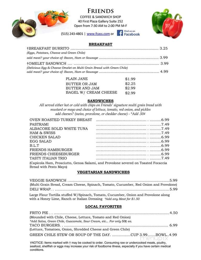Friends Coffee & Sandwich Shop - Albuquerque, NM menu_pic