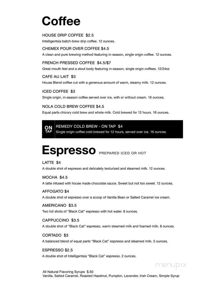 Remedy Coffee - Knoxville, TN menu_pic