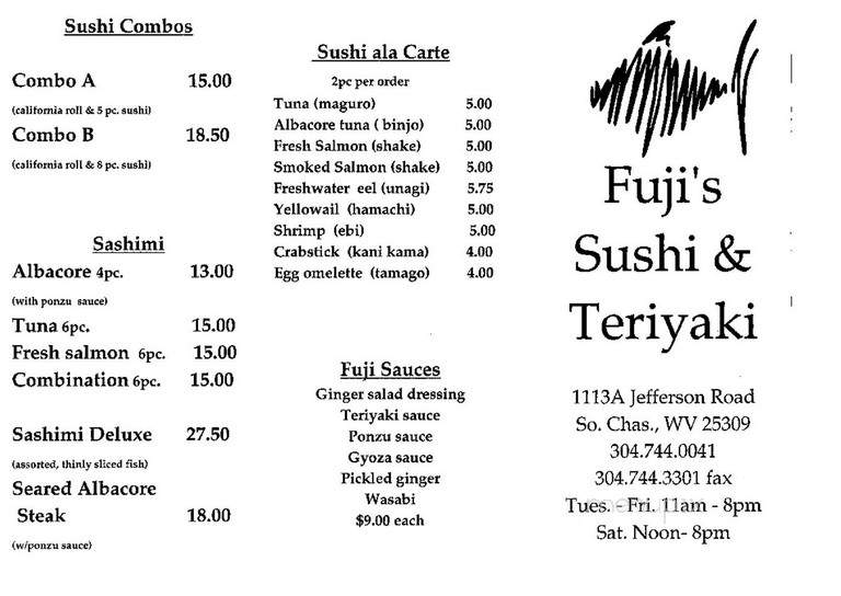 Fuji's Sushi To-Go - Spring Hill, WV menu_pic