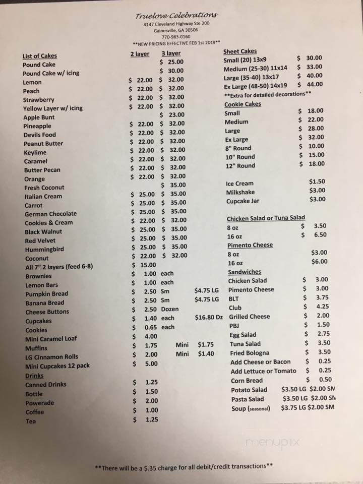 Truelove Celebrations - Gainesville, GA menu_pic