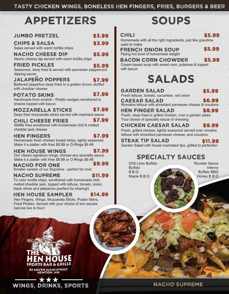 Hen House Sports Bar & Grille - Newton, NH menu_pic