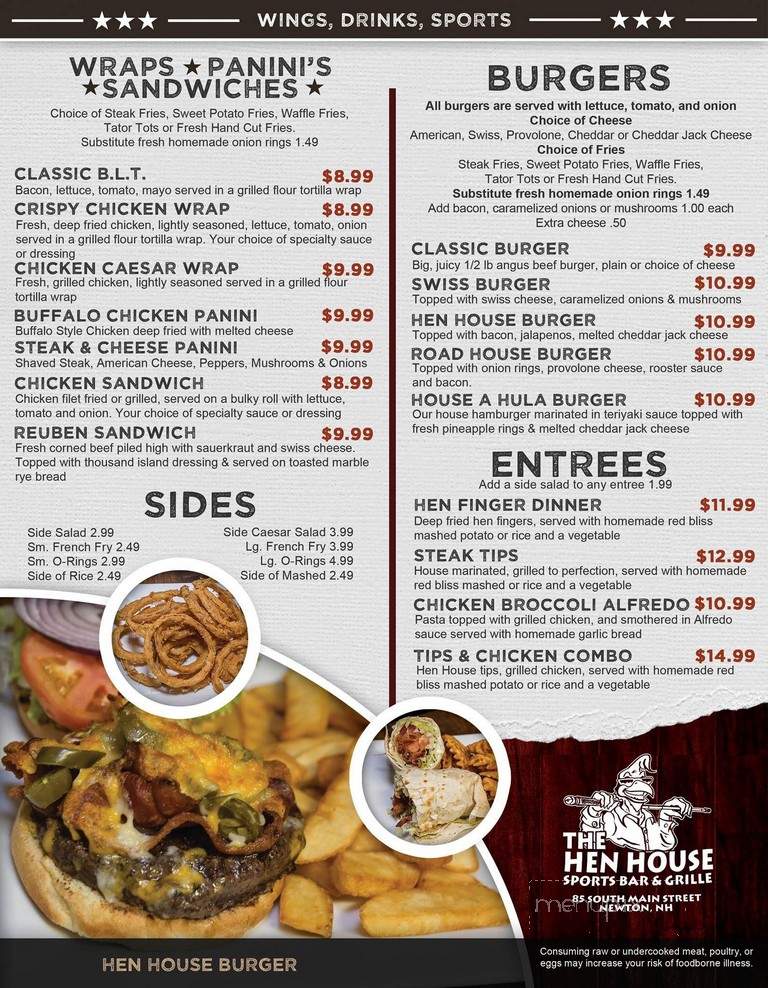 Hen House Sports Bar & Grille - Newton, NH menu_pic