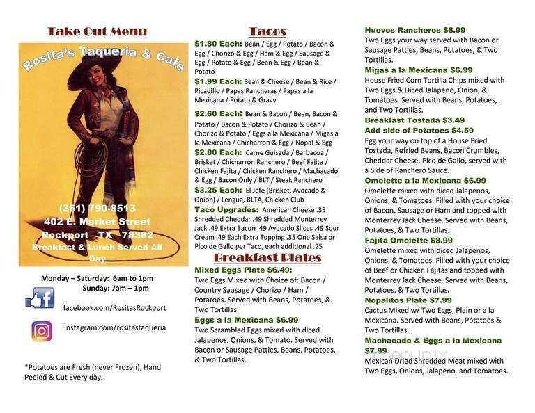 Rositas Bakery - Rockport, TX menu_pic