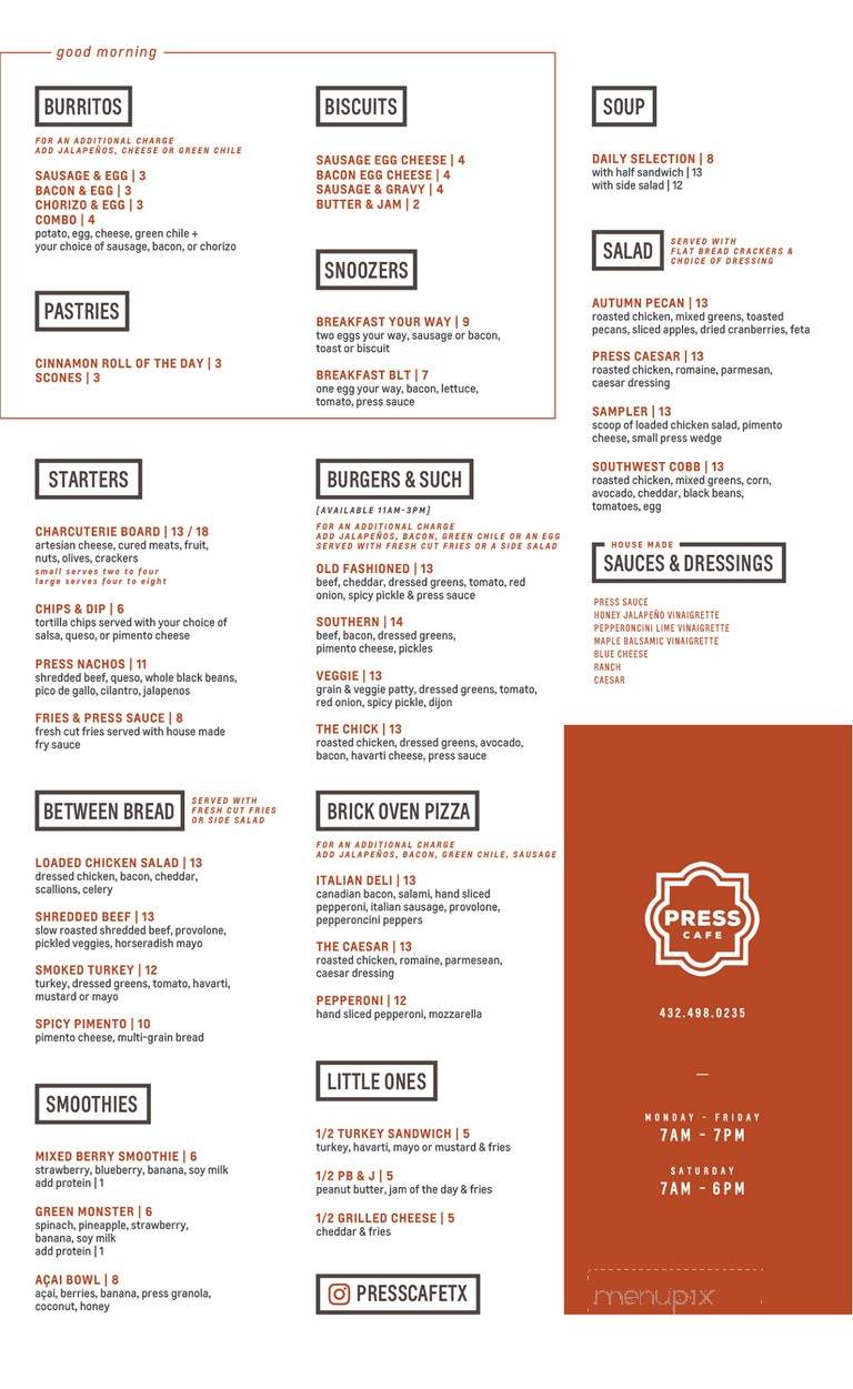 Press cafe - Amarillo, TX menu_pic
