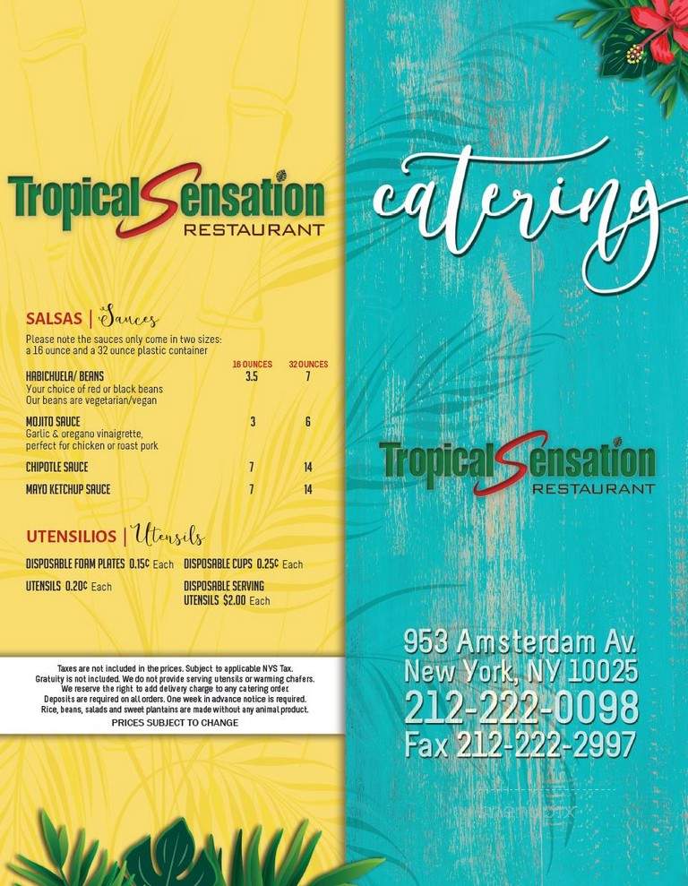 Tropical Sensation Restaurant - New York, NY menu_pic