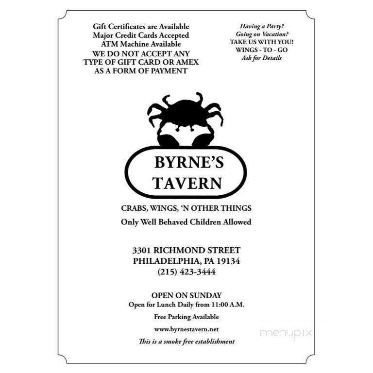 Byrne's Tavern - Philadelphia, PA menu_pic