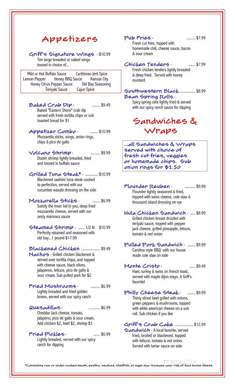 Griff's Restaurant and Sports Loung - Portsmouth, VA menu_pic