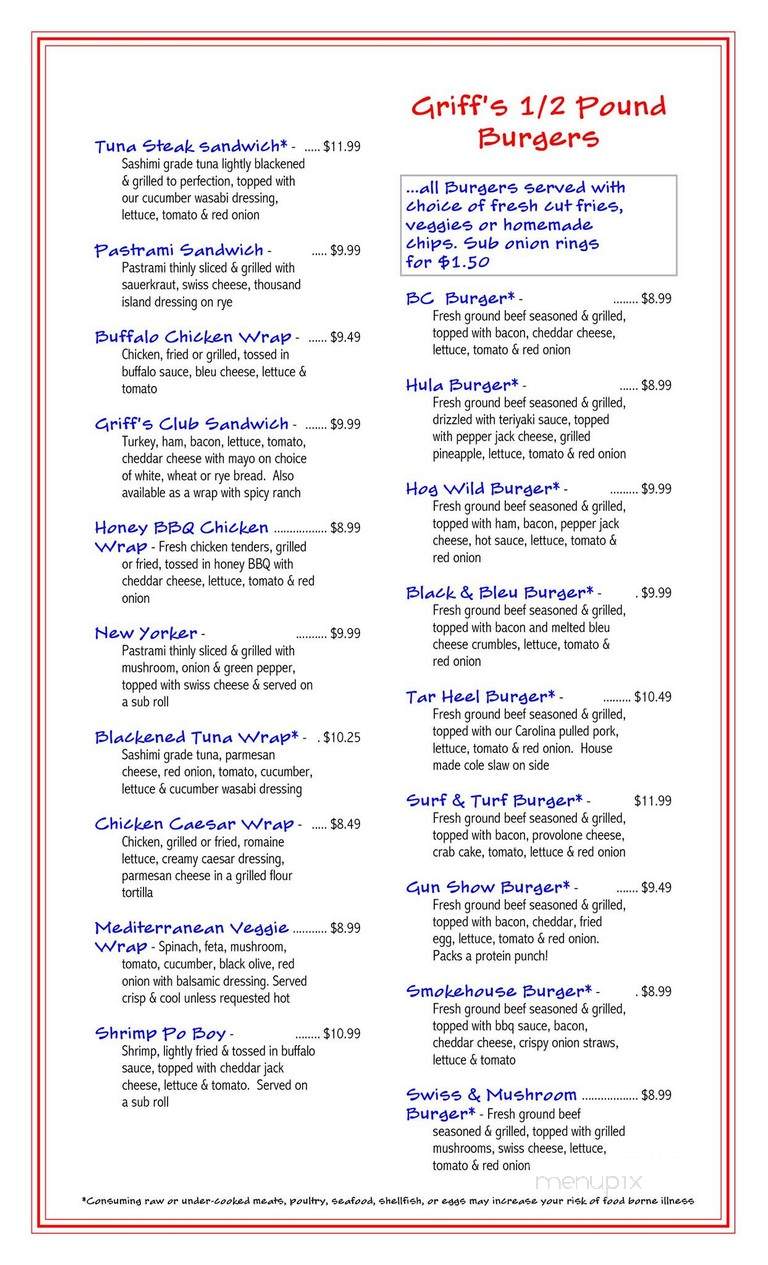 Griff's Restaurant and Sports Loung - Portsmouth, VA menu_pic