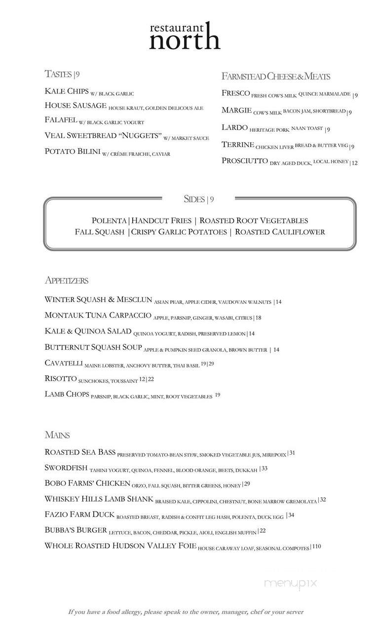 Restaurant North - Armonk, NY menu_pic
