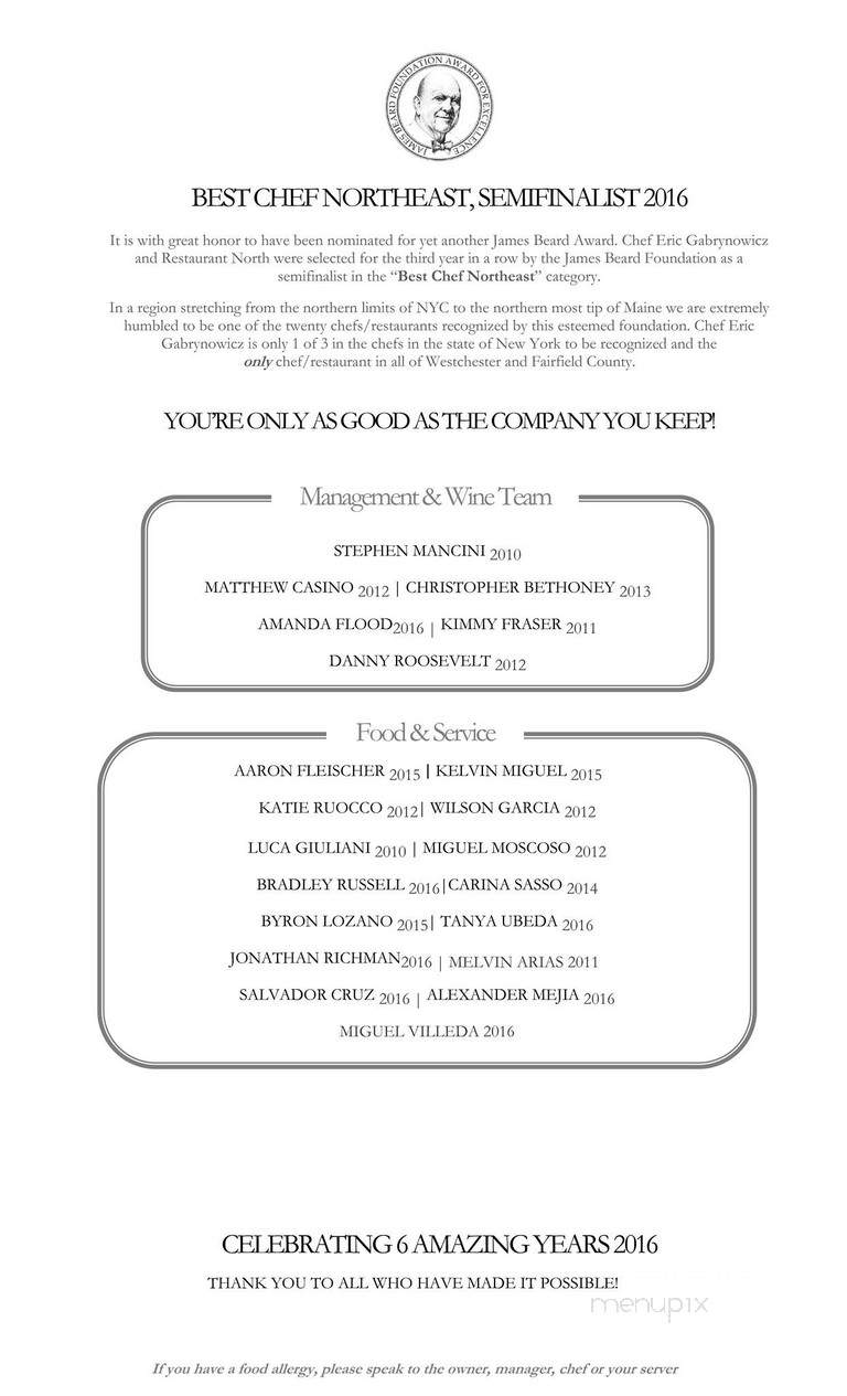 Restaurant North - Armonk, NY menu_pic