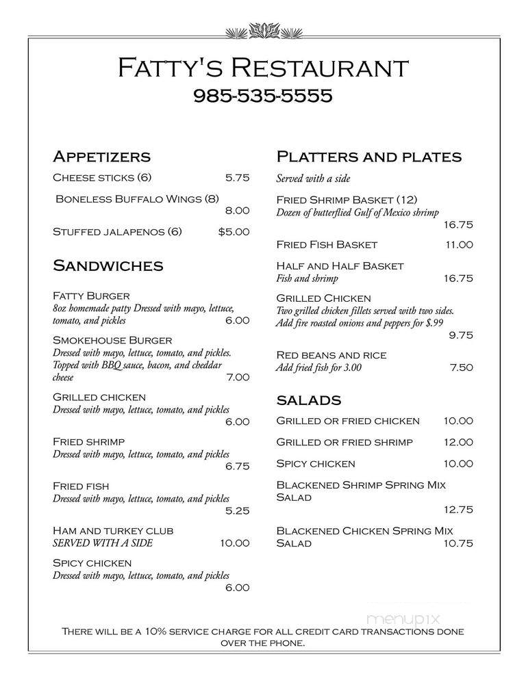 Fatty's Bar and Grill - Garyville, LA menu_pic