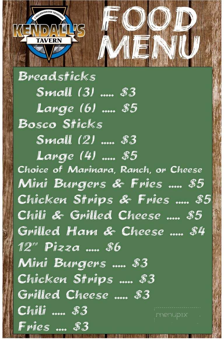 Kendall's Tavern - Shelbyville, IN menu_pic