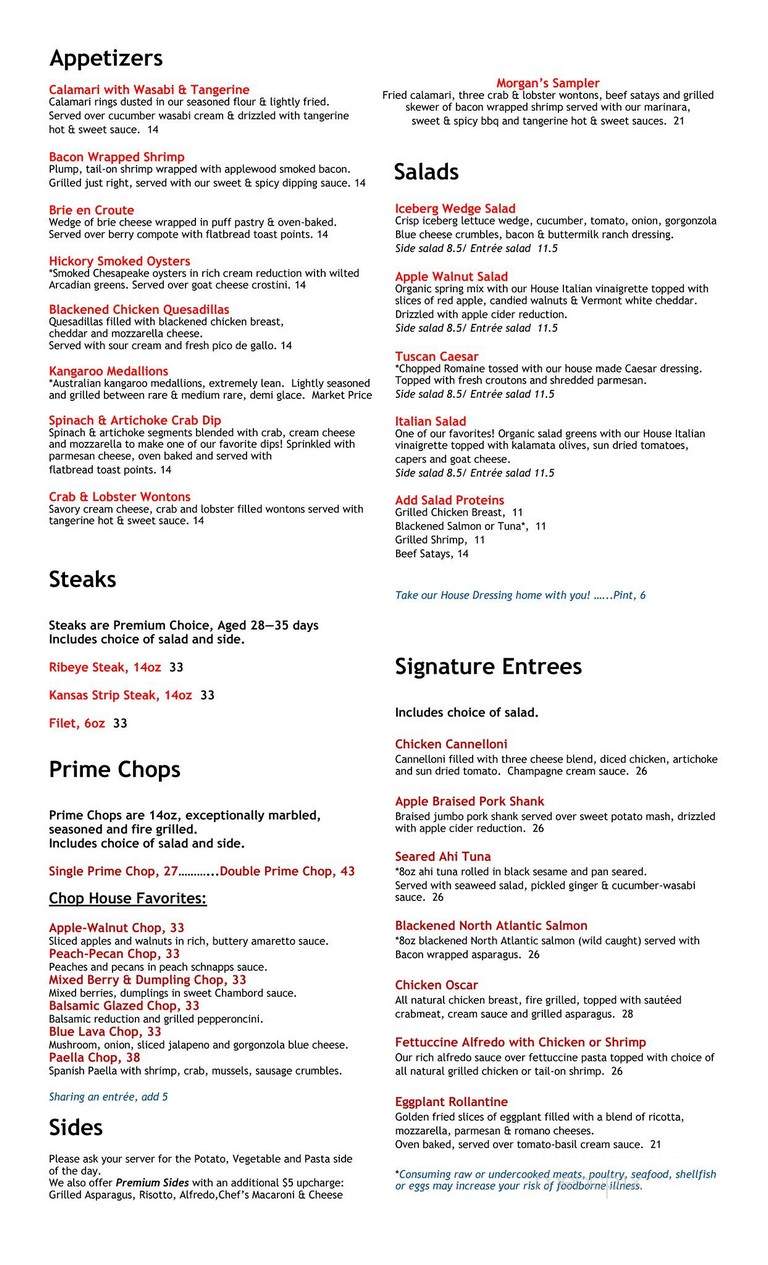 Morgan's Chophouse - Fayetteville, NC menu_pic