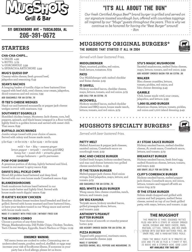 Mugshots Grill and Bar - Tuscaloosa, AL menu_pic