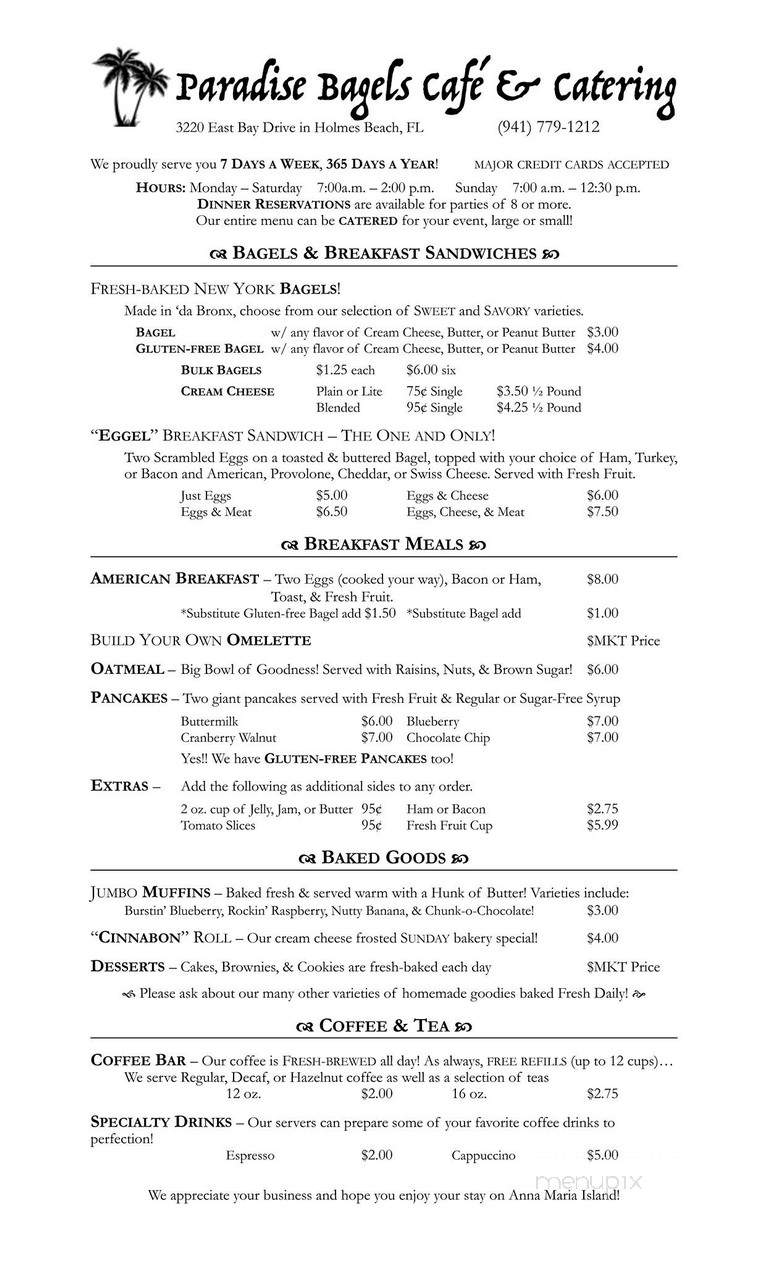 Paradise Cafe - Holmes Beach, FL menu_pic