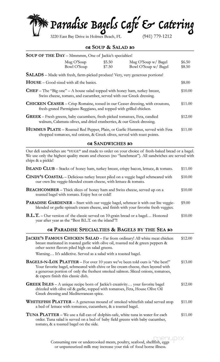 Paradise Cafe - Holmes Beach, FL menu_pic