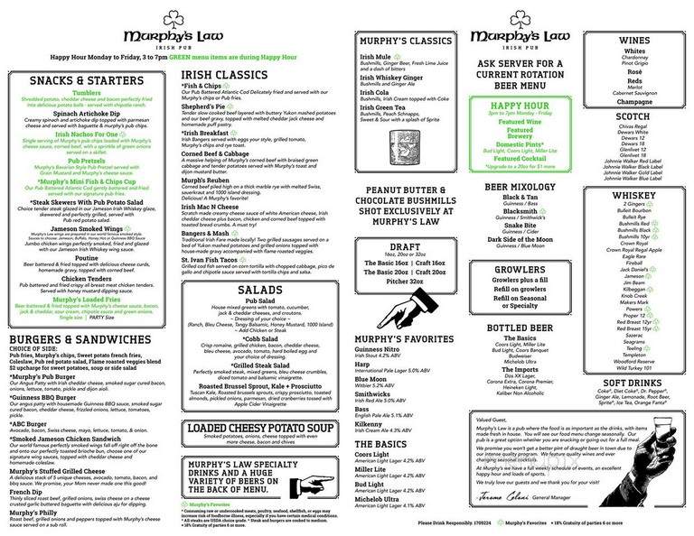 Murphy's Law Irish Pub & Restaurant - Chandler, AZ menu_pic