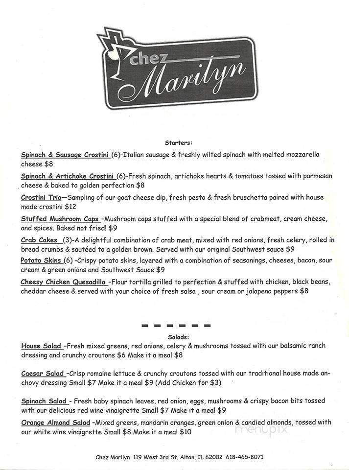 Chez Marilyn - Alton, IL menu_pic