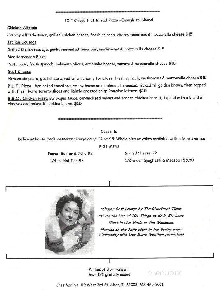 Chez Marilyn - Alton, IL menu_pic